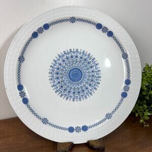Vintage Pontesa Spain Ironstone Blue Geometric Dinner Plate 10" R80
